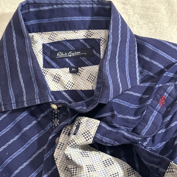Robert Graham Other - Robert Graham Flip Cuff Black Cotton Stripped Woven Inlay Button Up‎ XL